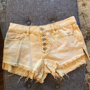 Free People Pale Yellow Denim Shorts